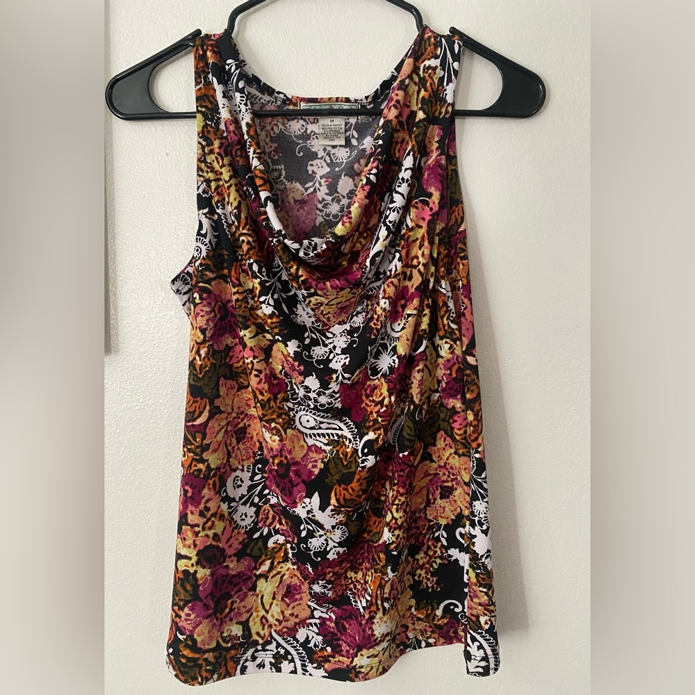 Vintage Suzie Multicolor Floral Cowl Neck Tank Top